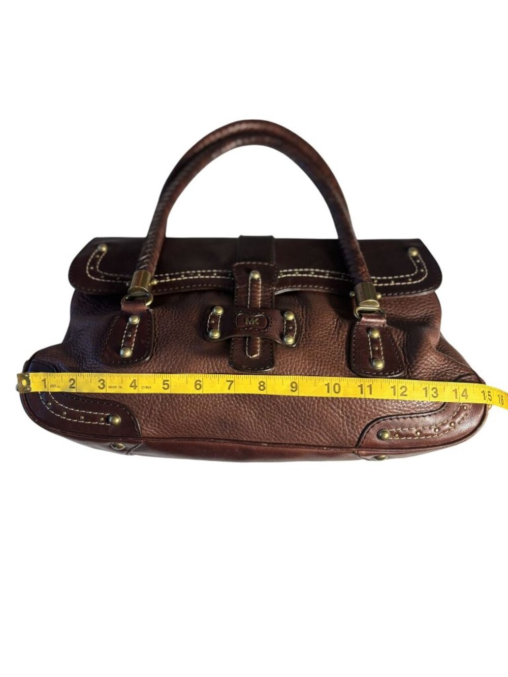 Vintage Rare Michael Kors Brown Leather Satchel Bag Braided Handles & Brass - Picture 6 of 16